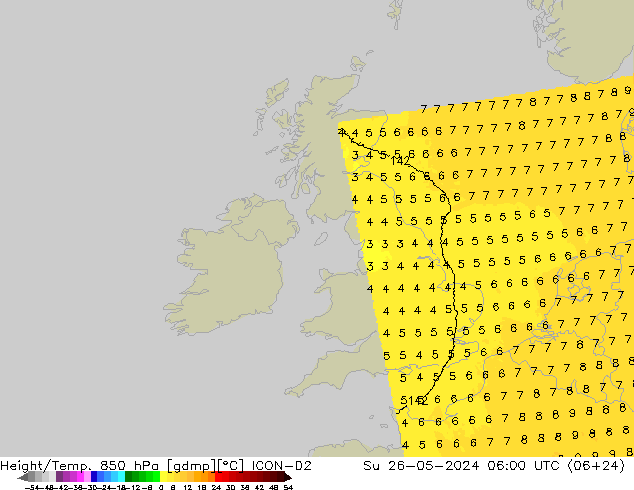 Height/Temp. 850 hPa ICON-D2 Su 26.05.2024 06 UTC