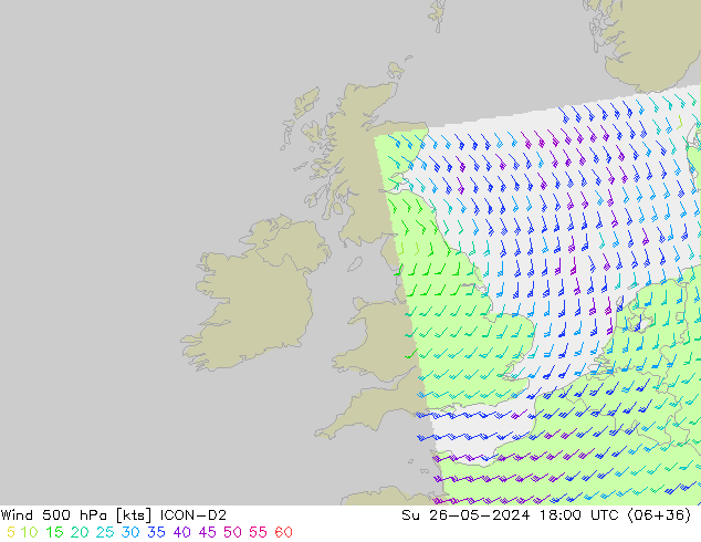 Viento 500 hPa ICON-D2 dom 26.05.2024 18 UTC