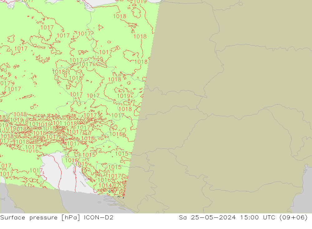 Surface pressure ICON-D2 Sa 25.05.2024 15 UTC