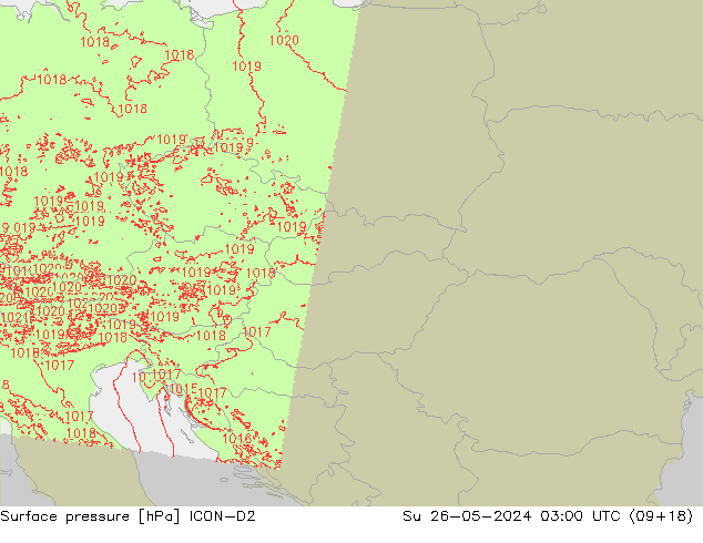 Atmosférický tlak ICON-D2 Ne 26.05.2024 03 UTC