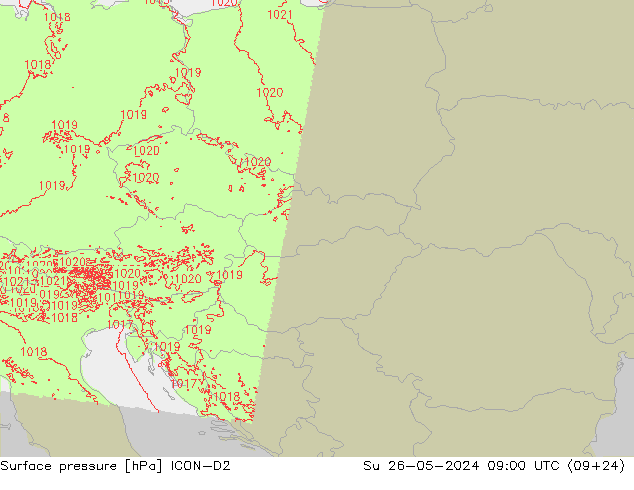 Atmosférický tlak ICON-D2 Ne 26.05.2024 09 UTC