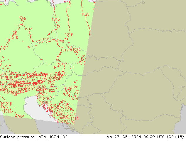 Surface pressure ICON-D2 Mo 27.05.2024 09 UTC