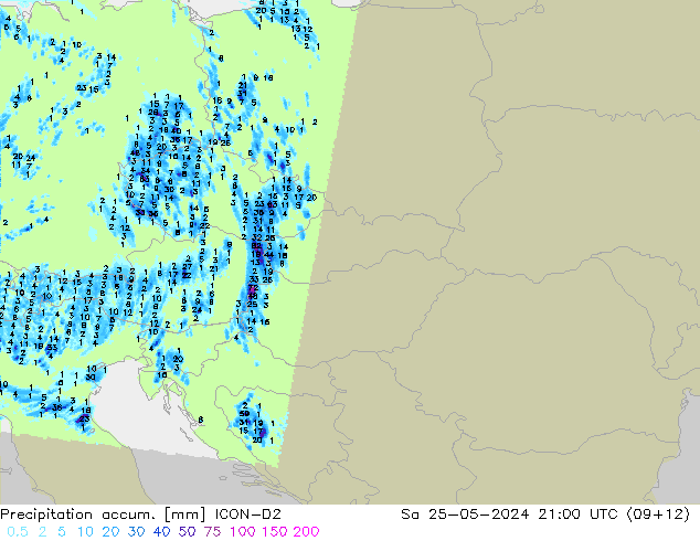 Precipitation accum. ICON-D2 so. 25.05.2024 21 UTC