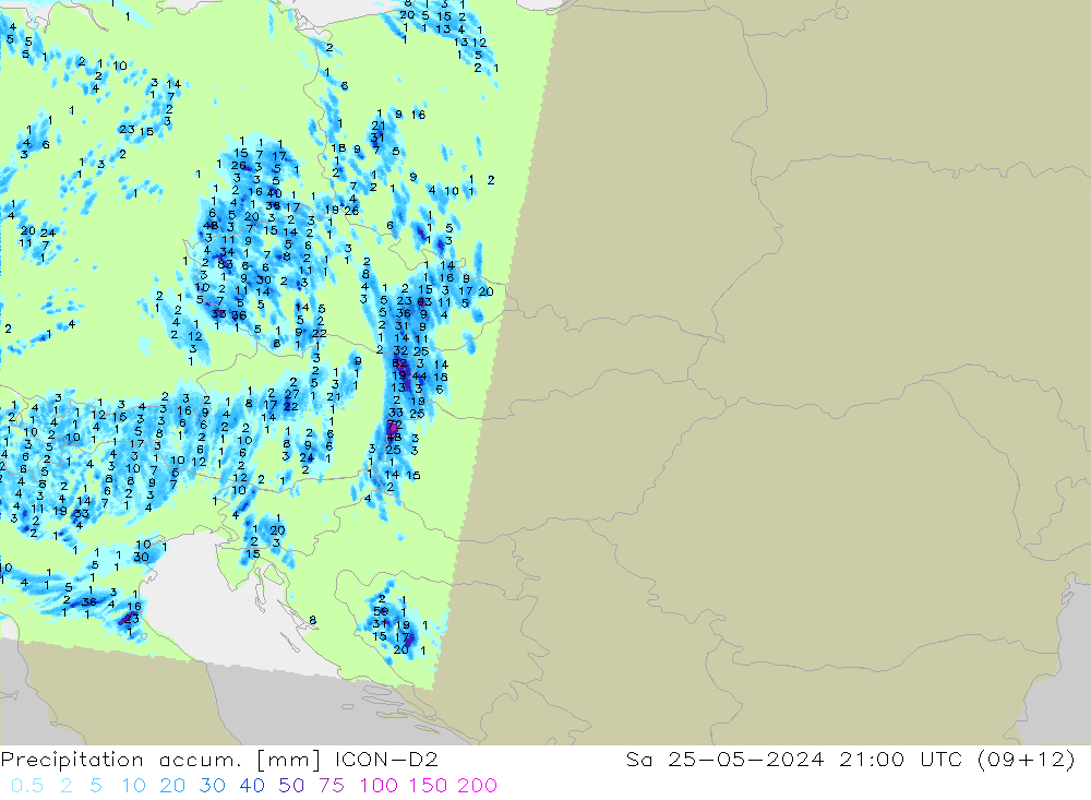 Precipitation accum. ICON-D2 so. 25.05.2024 21 UTC