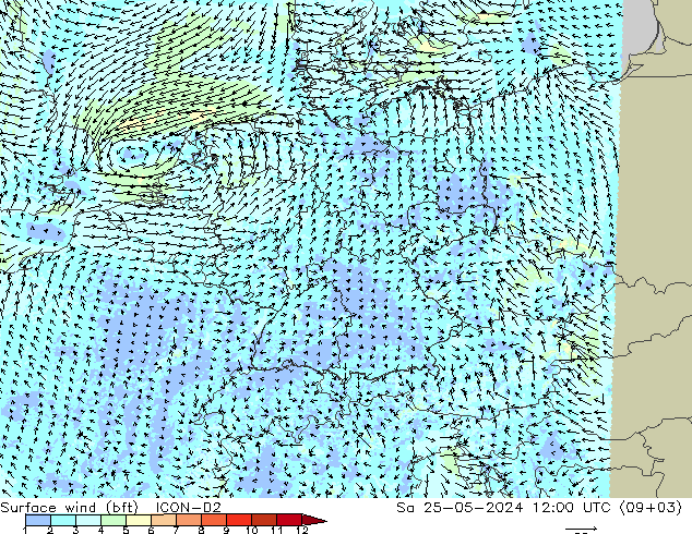 Bodenwind (bft) ICON-D2 Sa 25.05.2024 12 UTC