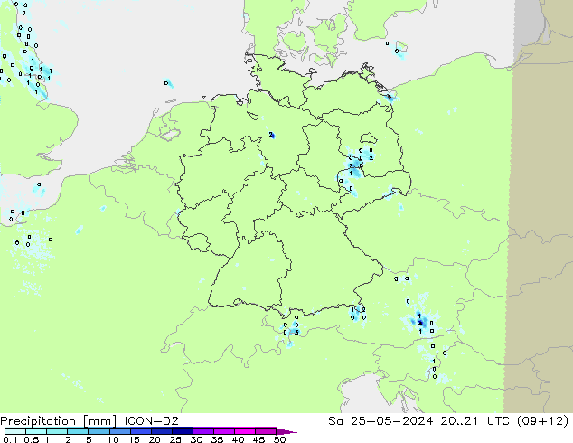 Precipitation ICON-D2 Sa 25.05.2024 21 UTC