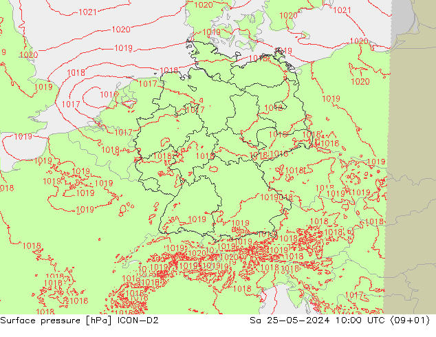 Luchtdruk (Grond) ICON-D2 za 25.05.2024 10 UTC