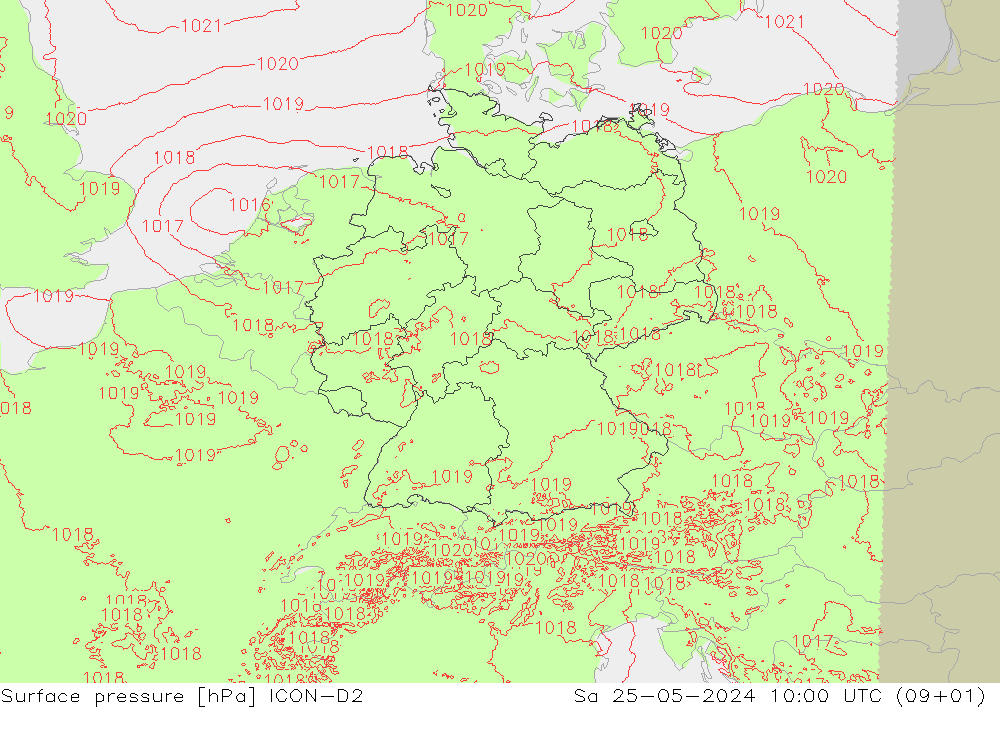 ciśnienie ICON-D2 so. 25.05.2024 10 UTC