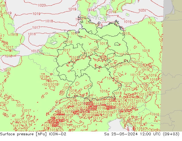 Surface pressure ICON-D2 Sa 25.05.2024 12 UTC