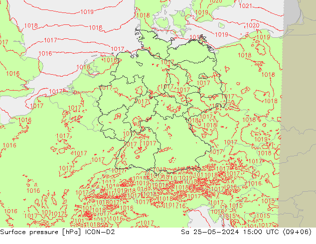 Surface pressure ICON-D2 Sa 25.05.2024 15 UTC