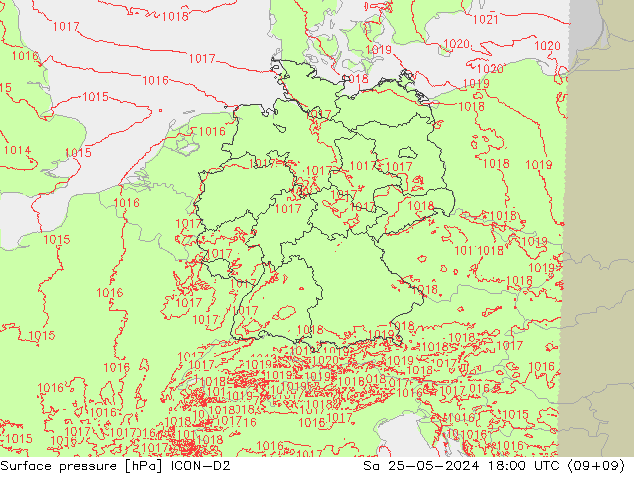 Surface pressure ICON-D2 Sa 25.05.2024 18 UTC