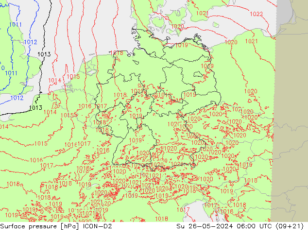 地面气压 ICON-D2 星期日 26.05.2024 06 UTC