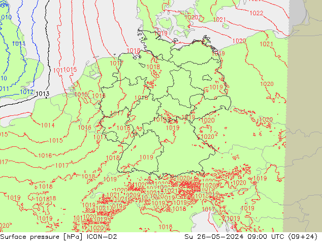 Surface pressure ICON-D2 Su 26.05.2024 09 UTC