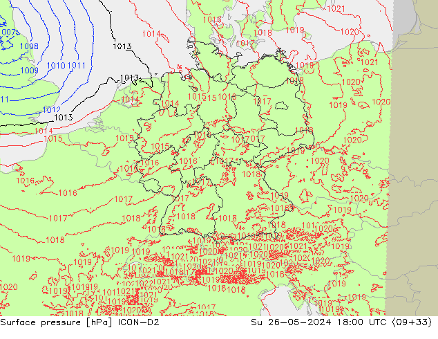 pressão do solo ICON-D2 Dom 26.05.2024 18 UTC