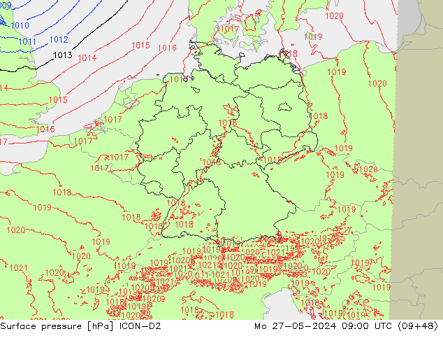 Surface pressure ICON-D2 Mo 27.05.2024 09 UTC