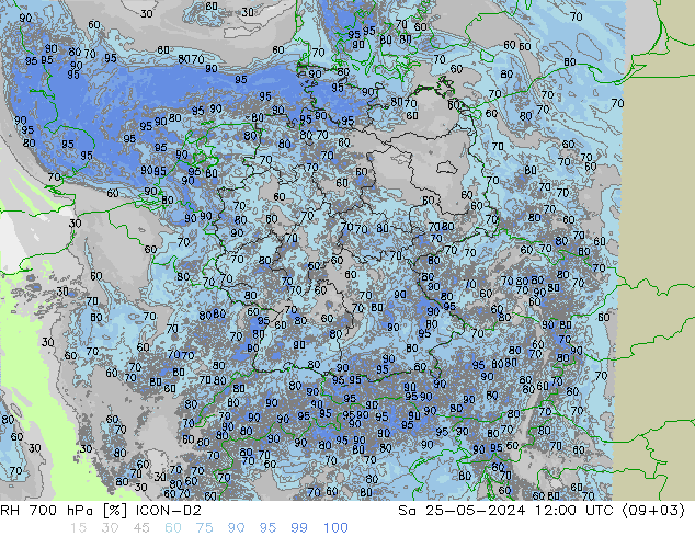 RH 700 hPa ICON-D2 Sa 25.05.2024 12 UTC