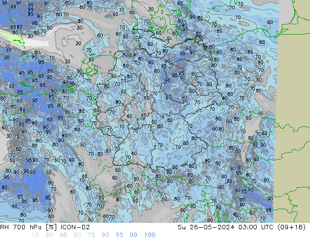 RH 700 hPa ICON-D2  26.05.2024 03 UTC