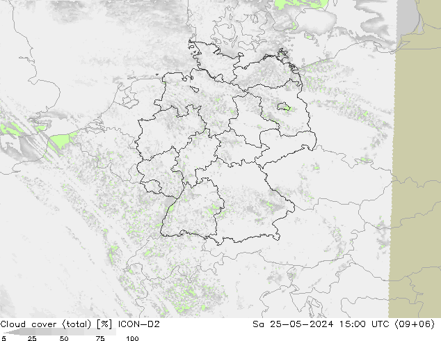 Nubes (total) ICON-D2 sáb 25.05.2024 15 UTC