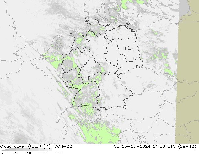 Cloud cover (total) ICON-D2 Sa 25.05.2024 21 UTC