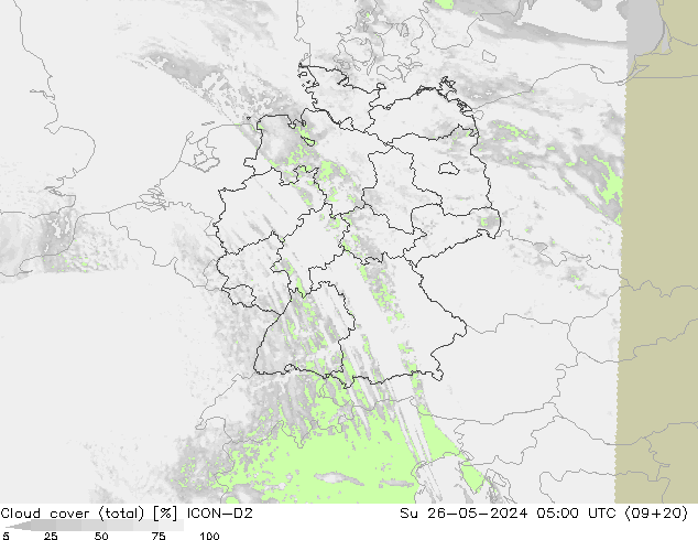 Nubes (total) ICON-D2 dom 26.05.2024 05 UTC