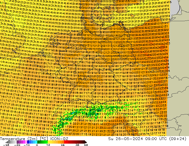 Temperature (2m) ICON-D2 Ne 26.05.2024 09 UTC