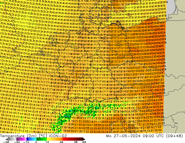 Temperature (2m) ICON-D2 Mo 27.05.2024 09 UTC