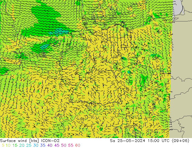 Surface wind ICON-D2 Sa 25.05.2024 15 UTC