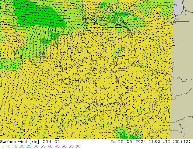 Bodenwind ICON-D2 Sa 25.05.2024 21 UTC