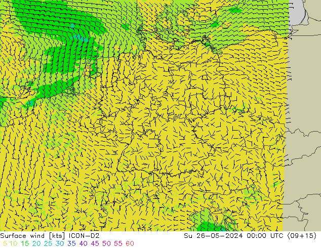 Surface wind ICON-D2 Ne 26.05.2024 00 UTC