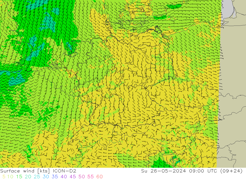 风 10 米 ICON-D2 星期日 26.05.2024 09 UTC