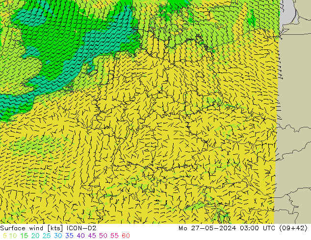 Vento 10 m ICON-D2 Seg 27.05.2024 03 UTC