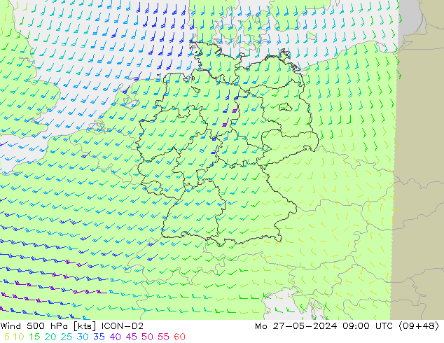 Wind 500 hPa ICON-D2 Mo 27.05.2024 09 UTC