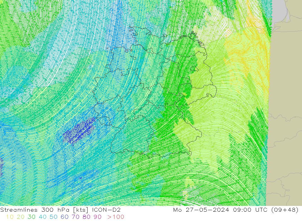 ветер 300 гПа ICON-D2 пн 27.05.2024 09 UTC