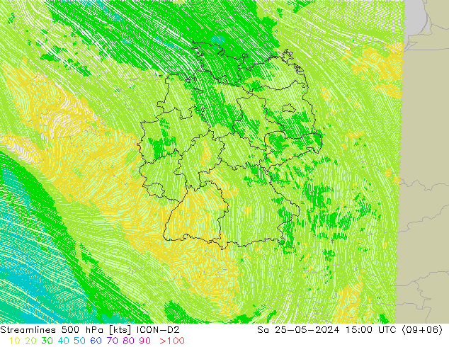 风 500 hPa ICON-D2 星期六 25.05.2024 15 UTC