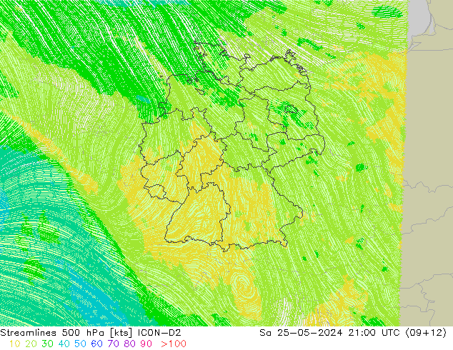 Rüzgar 500 hPa ICON-D2 Cts 25.05.2024 21 UTC