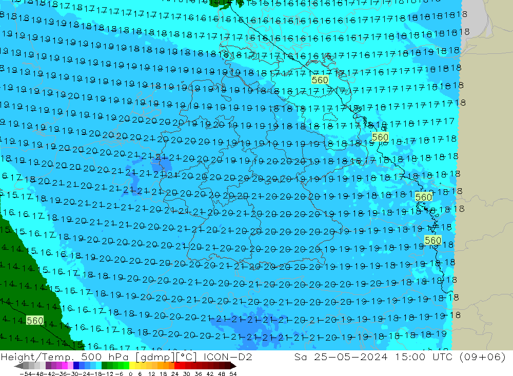 Height/Temp. 500 hPa ICON-D2 Sa 25.05.2024 15 UTC