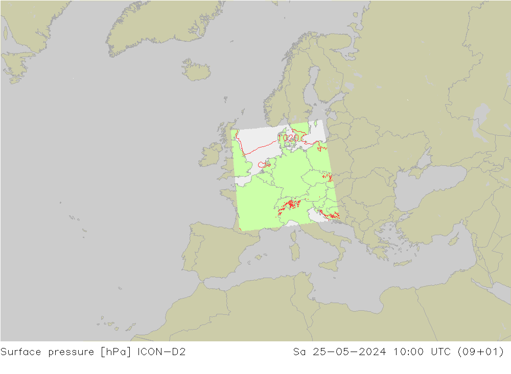 Bodendruck ICON-D2 Sa 25.05.2024 10 UTC