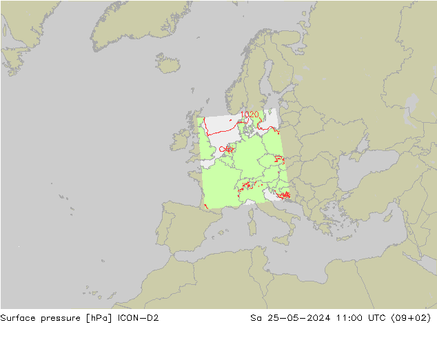 地面气压 ICON-D2 星期六 25.05.2024 11 UTC