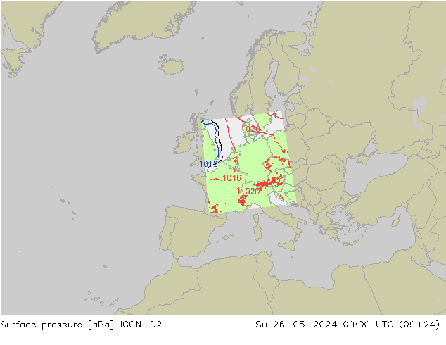 Surface pressure ICON-D2 Su 26.05.2024 09 UTC