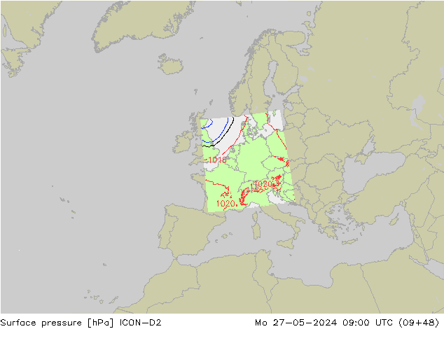 ciśnienie ICON-D2 pon. 27.05.2024 09 UTC