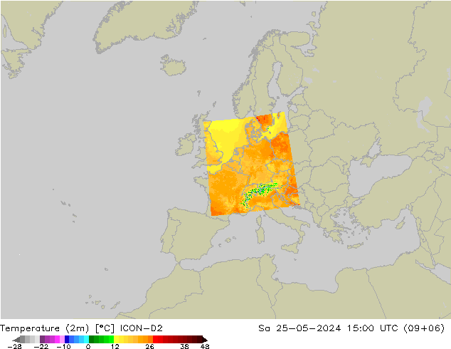 Temperatura (2m) ICON-D2 sáb 25.05.2024 15 UTC