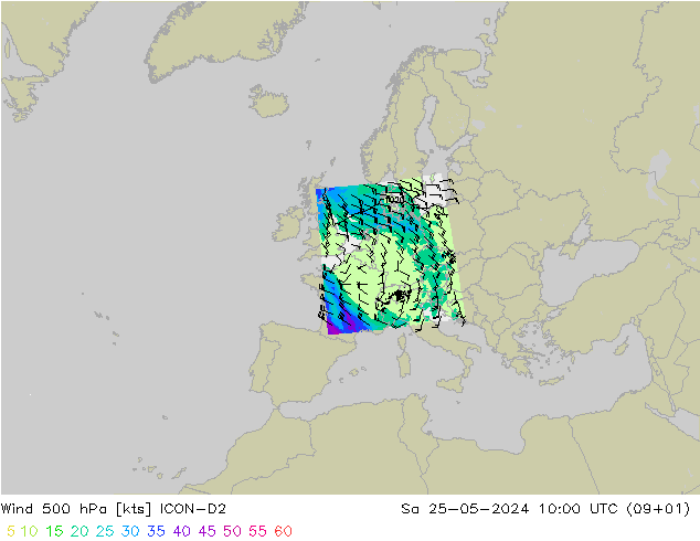 Wind 500 hPa ICON-D2 Sa 25.05.2024 10 UTC