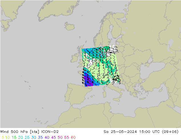 Rüzgar 500 hPa ICON-D2 Cts 25.05.2024 15 UTC