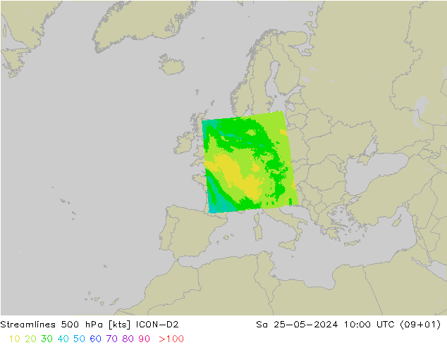 Rüzgar 500 hPa ICON-D2 Cts 25.05.2024 10 UTC