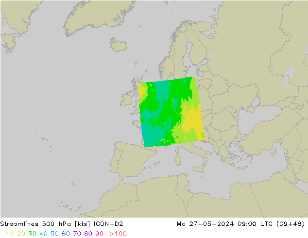 Stromlinien 500 hPa ICON-D2 Mo 27.05.2024 09 UTC
