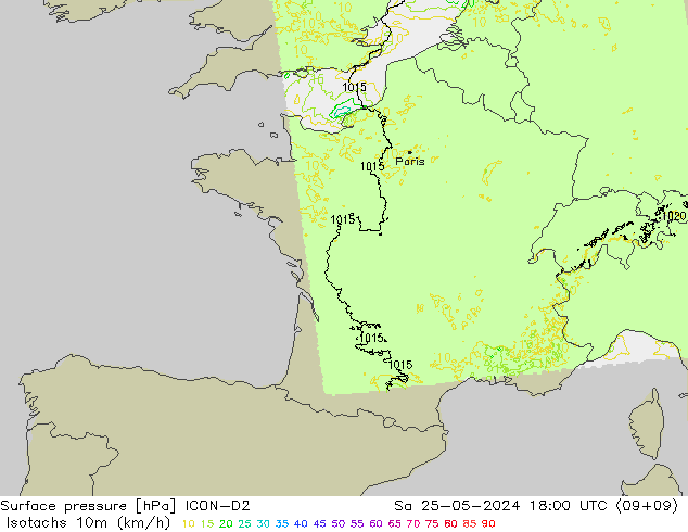 Isotachs (kph) ICON-D2 So 25.05.2024 18 UTC