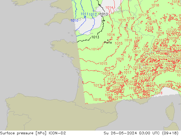 Surface pressure ICON-D2 Su 26.05.2024 03 UTC