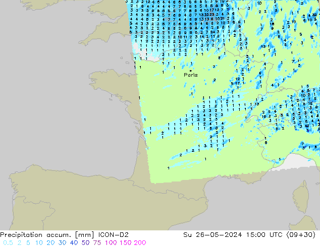 Toplam Yağış ICON-D2 Paz 26.05.2024 15 UTC