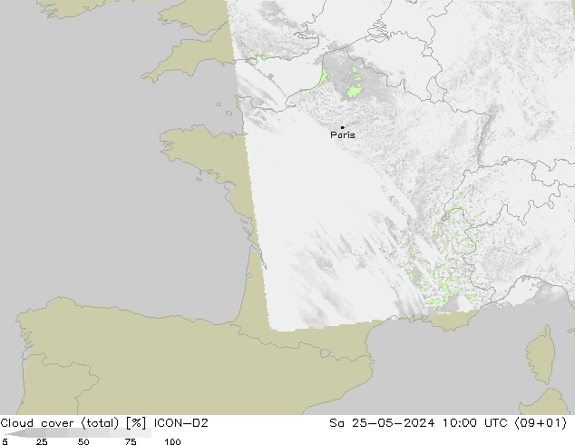 Cloud cover (total) ICON-D2 So 25.05.2024 10 UTC