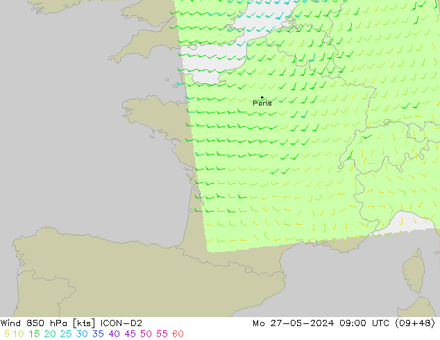 Wind 850 hPa ICON-D2 Po 27.05.2024 09 UTC